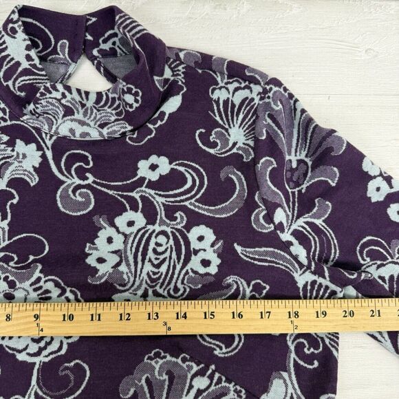 Anthropologie Maeve Knit Sweater Dress Size L Mock Neck Floral Purple Open Back - Picture 14 of 16